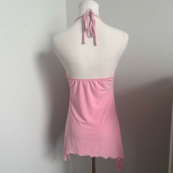 Y2K Pink Halter Ring Top Asymmetrical Wrap Style | Barbiecore 2000s Clubwear L - Picture 4 of 5